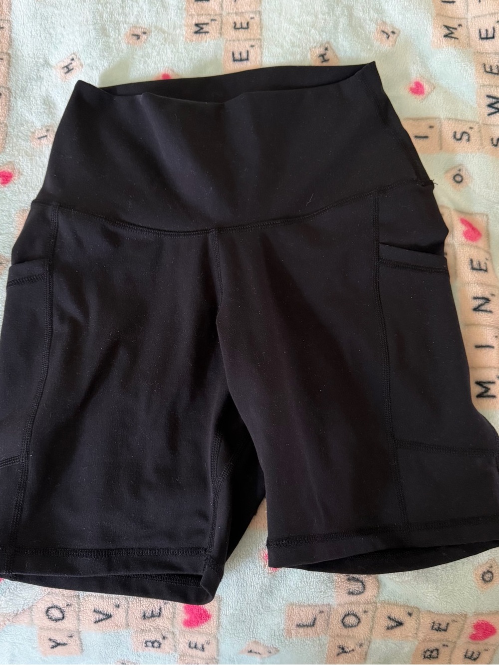 Women's High-Rise Black Bike Shorts with Side Pockets